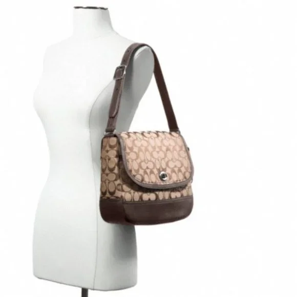 COACH PARK SIGNATURE FLAP LARGE SHOULDER BAG SV / KHAKI / MAHOGANY F23933 NWT - Picture 2 of 12